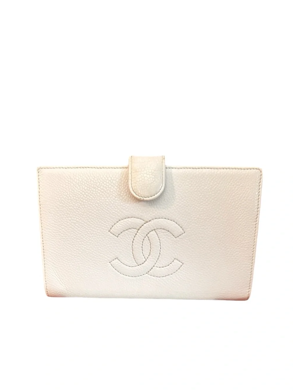 CHANEL Cream Leather CC Logo Snap Wallet